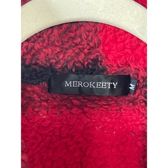 MEROKEETY Women's Plaid Sherpa Fleece Zip Pullover Jacket Medium - Picture 7 of 8